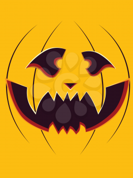 Happy Halloween pumpkin carving face on yellow background.