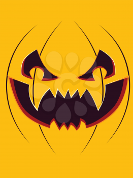 Happy Halloween pumpkin carving face on yellow background.