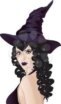 Gothic woman with long black ringlets curly hair.