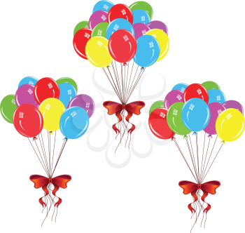 Bunch of colorful balloons with red holiday bow.