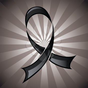 Stylized black ribbon, mourning and melanoma symbol.