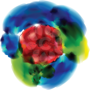 Big bright red poppy flower, digital watercolor effect made with gradient mesh.