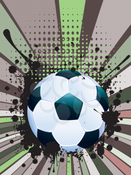 Retro rays and soccer ball, sport background.