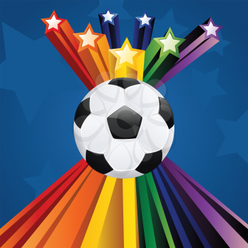 Soccer of football ball on abstract background with 3d stars.