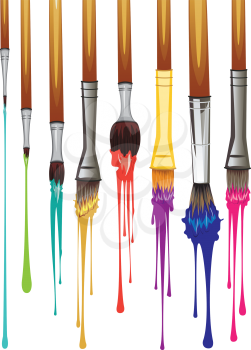Art brushes with colorful dripping paint illustration.