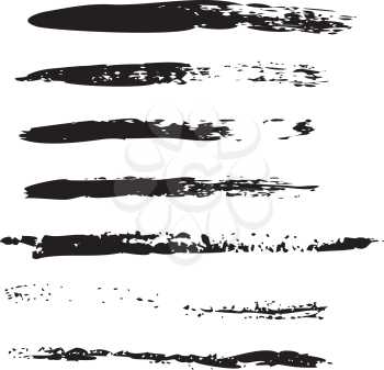 Set of grunge black brush strokes on white background.
