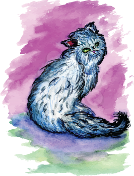 Grunge sketch of a cute Persian cat, abstract illustration.