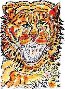Grunge sketch of a stylized tiger portrait, abstract illustration.