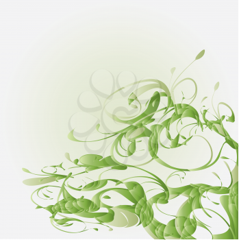 Illustration of abstract green floral ornament background.