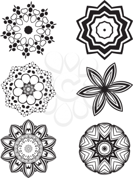 Set of different stylistic flowers in black and white.