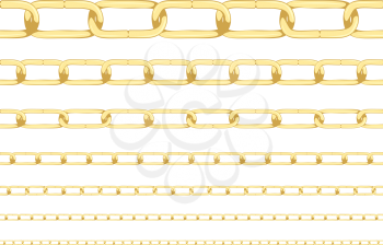 Metallic gold chains in different sizes background.