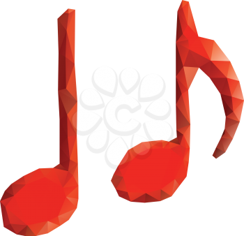 Red musical notes made of polygons on white background.
