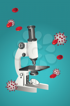 New coronavirus with blood cells and microscope illustration design.