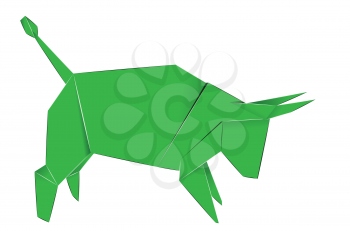 Geometric illustration of green bull origami style design.