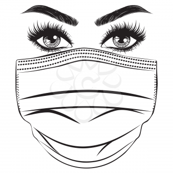 Woman eyes with disposable face mask illustration design.