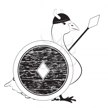White goose viking warrior with shield and spear illustration.