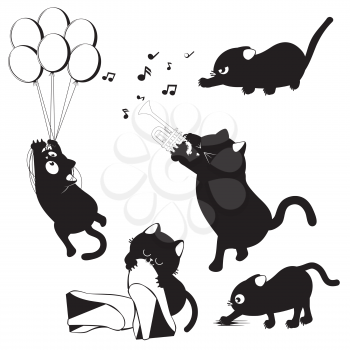 Cute cartoon black cat in various poses design.