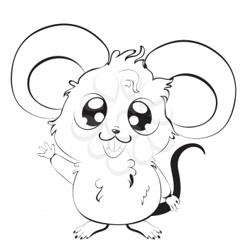 Cartoon kawaii mouse or rat in black and white design.