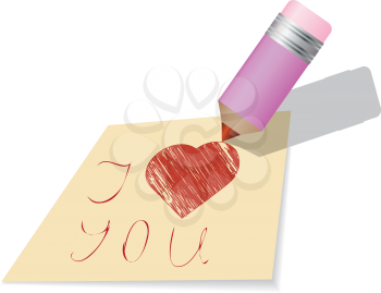 Illustration of love you paper note with heart