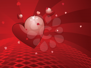 Lovely Valentines day greetings with 3d red heart, holiday background.