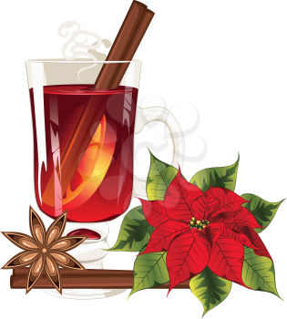Hot winter drink, mulled wine glass design illustration.
