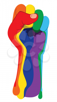 Raised clenched fist in rainbow colors, fight for lgbt rights concept.