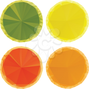 Bright colorful citrus fruit orange, lime and lemon, triangular geometric style