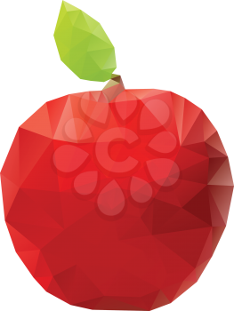 Modern stylized geometric apple of red color on white background.