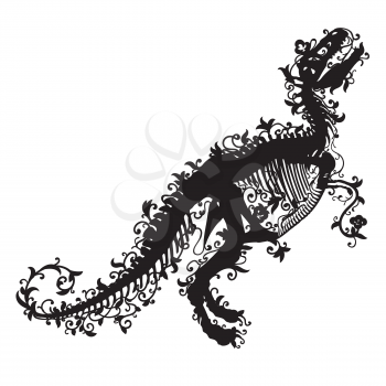 Black silhouette of a tyrannosaurus rex skeleton on white background.