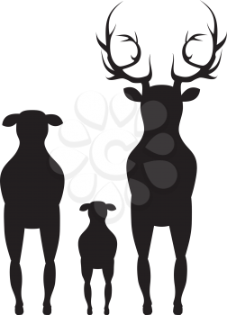 Abstract black silhouette of a stylized cartoon deer.