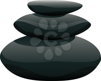 Black pebbles pile, zen stones heap on white background.