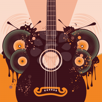 Decorative vintage style music poster with guitar silhouette.