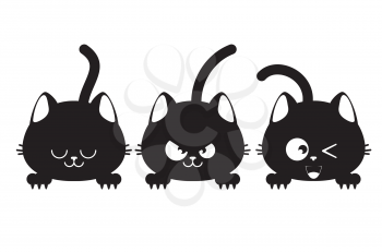 Cute cartoon three black cat heads banner illustration.