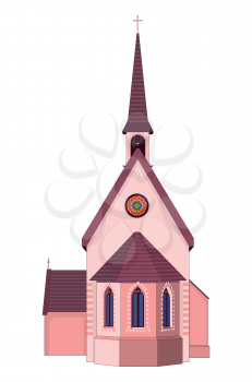 Ancient catholic church building illustration on white background.