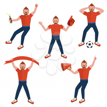 Cartoon man in red shirt, soccer or football fan illustration.