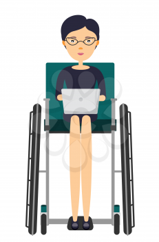 The businesswoman is sitting in the wheelchair work on laptop illustration.