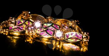 Fashion rose gold bracelet with pink zircon and synthetic opal stone.