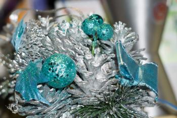 Close up of colorful Christmas decorations as abstract background.