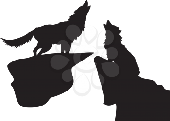 Black silhouettes of howling wolves on white background.