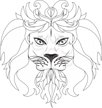 Abstract illustration of a stylized lion head with mane.