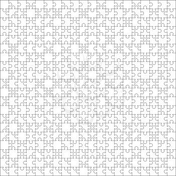 400 white puzzles pieces arranged in a square. Jigsaw Puzzle template ready for print. Cutting guidelines isolated on white