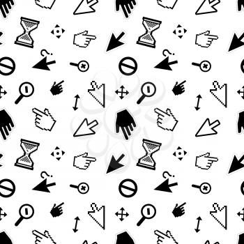 A lot of computer arrow cursors on white, seamless pattern