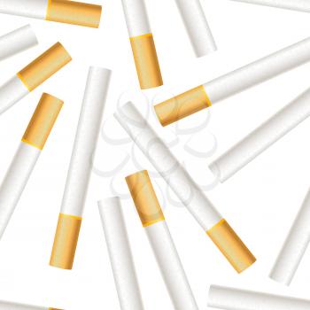 A lot of realistic cigarettes on white background seamless pattern