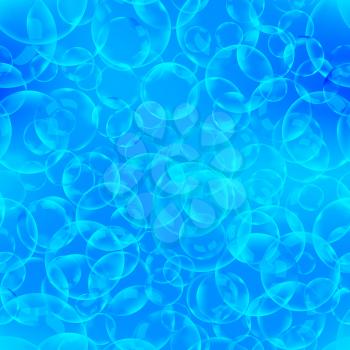 A lot of soap bubbles and foam in blue water seamless pattern