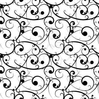 Black baroque seamless pattern in victorian style on white