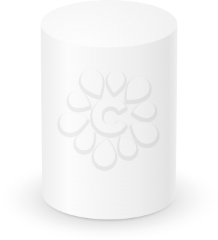 Blank white cylinder on white background. 3d template