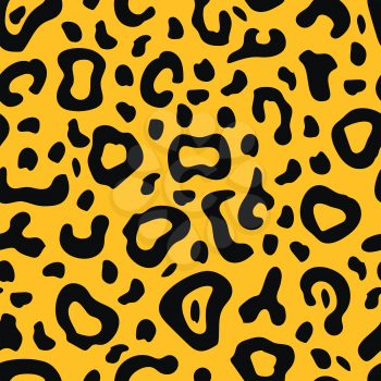 Bright cartoon leopard skin with black dots seamless pattern
