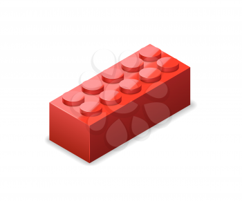 Bright colorful red lego brick in isometric view isolated on white