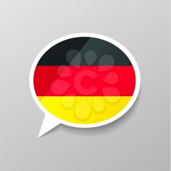 Bright glossy sticker in speech bubble shape with Germany flag, german language concept on gray