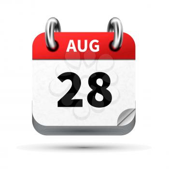 Bright realistic icon of calendar with 28 august date on white